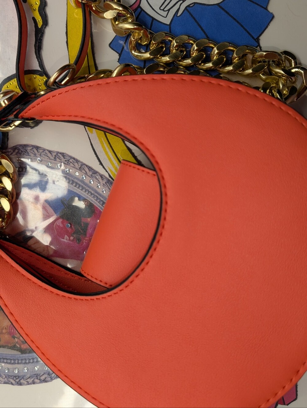 Compact Orange Crescent Mini Bag with Front Snap Pocket - Picture 2 of 3